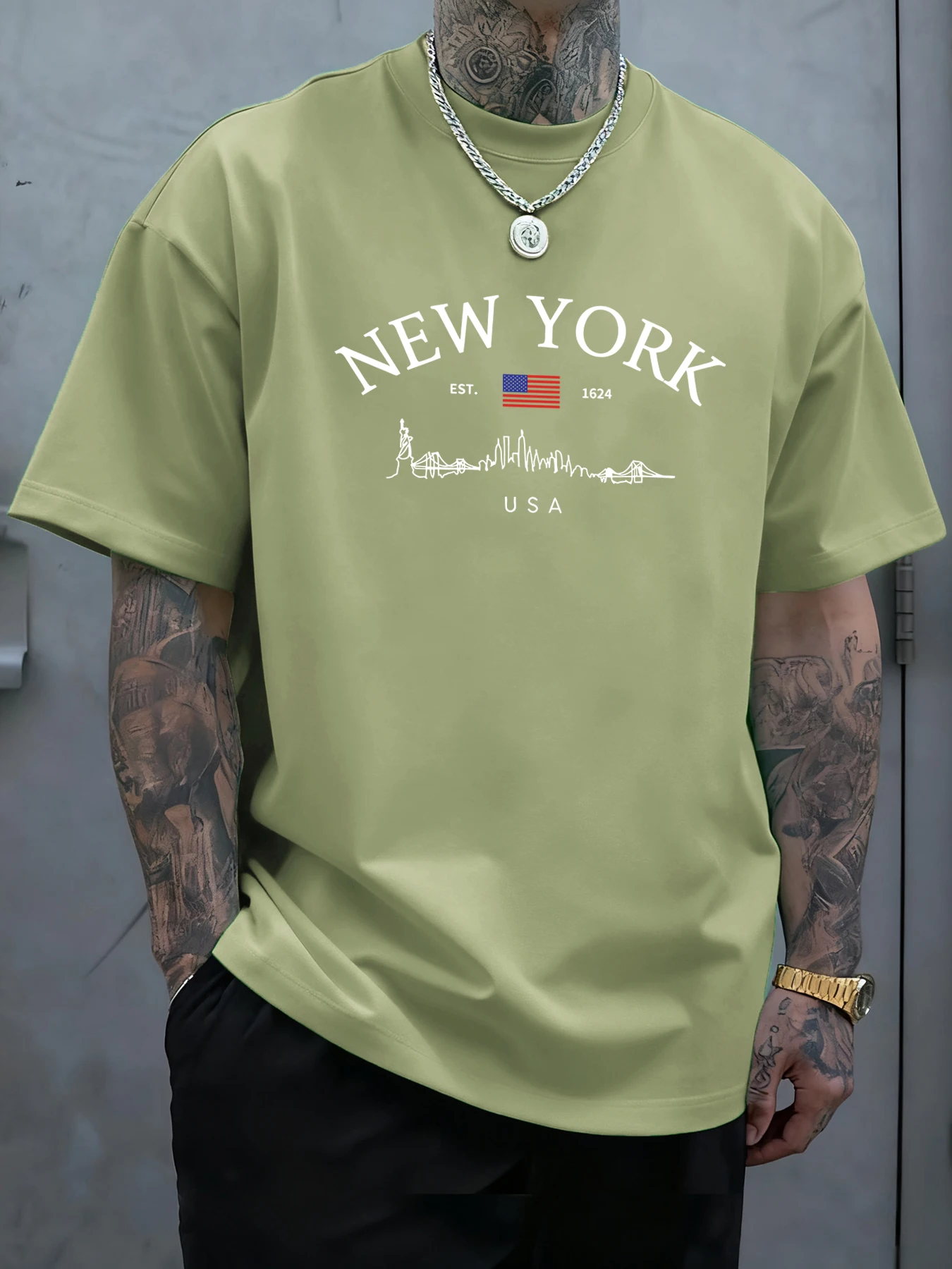 New York Usa Simple Print Herren T-Shirt Baumwolle Rundhals T-Shirts Hip Hop Mehrfarbige Kleidung Übergroße Bequeme Kurzarm
