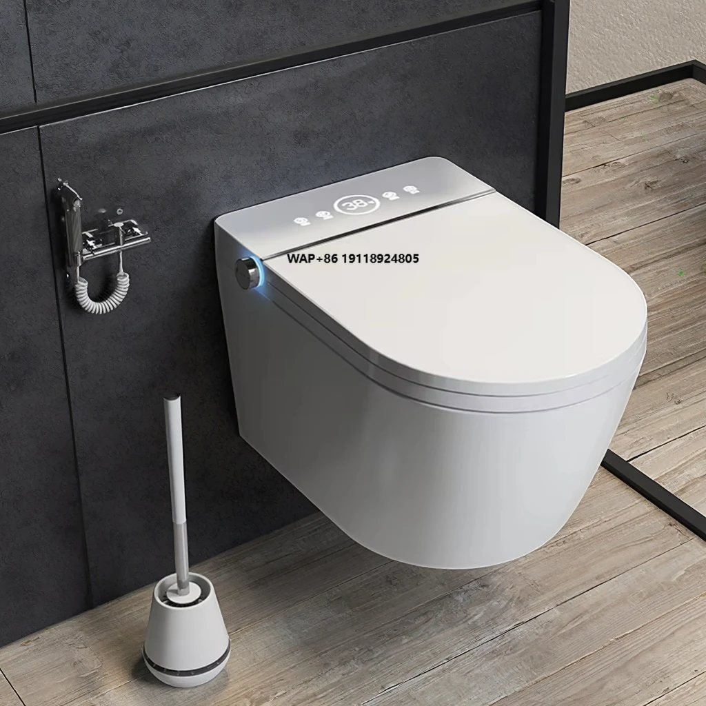 Floor Mounted Intelligent Toilet-Heated Seat Remote Control P-Trap Included Rear Washing Auto Flush Modern Design