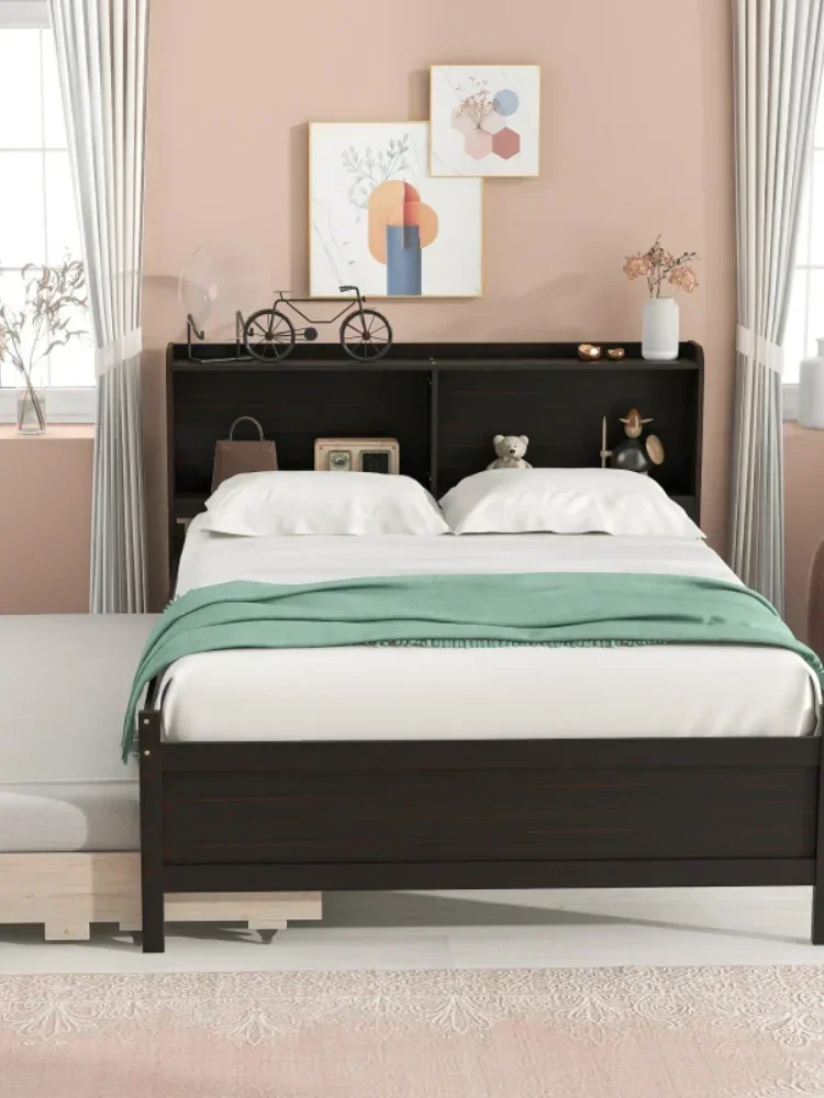 l Bed with Bookcase,Twin Trundle,Drawers,Espresso