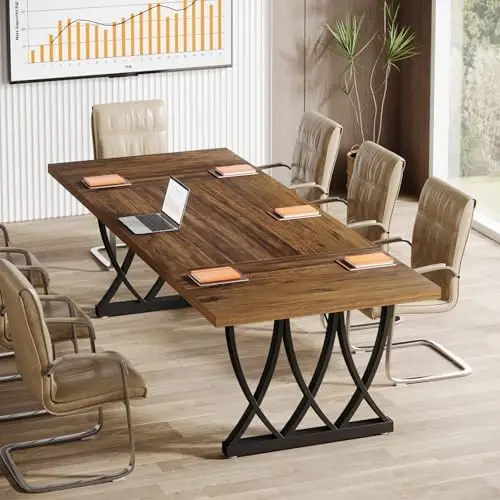 6 ft Conference Table for 6-8 People, 70.86-Inch Rectangle Meeting Seminar Table with Unique Curved Metal Support for