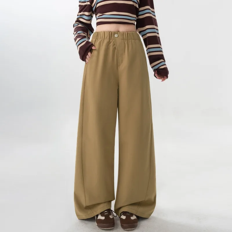 2026 Autumn New Women's High Waist Commute Casual Pants Korean Fashion Solid Elastic Waist Loose Wide Leg Trousers Sweatpants