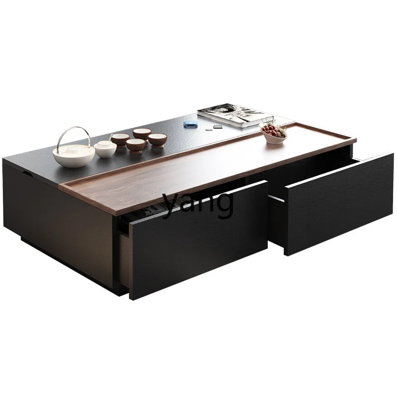 

YHM coffee table modern simple black beard oak pattern living room storage can be lifted and lowered