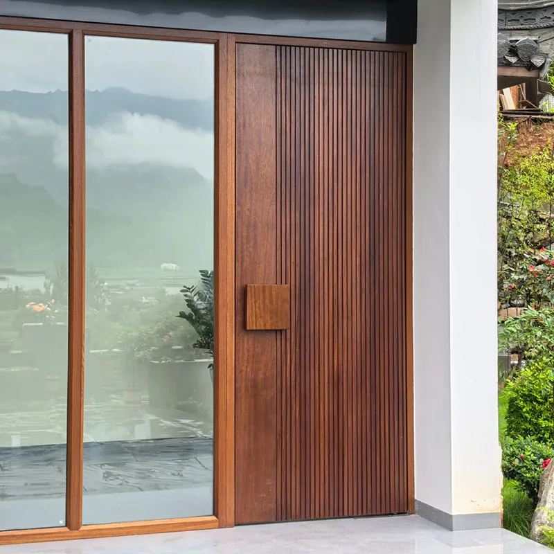 Black Walnut Entry Door Chinese Solid Wood Entry Door Villa Modern Gate Courtyard Self-built House Home Factory Customization
