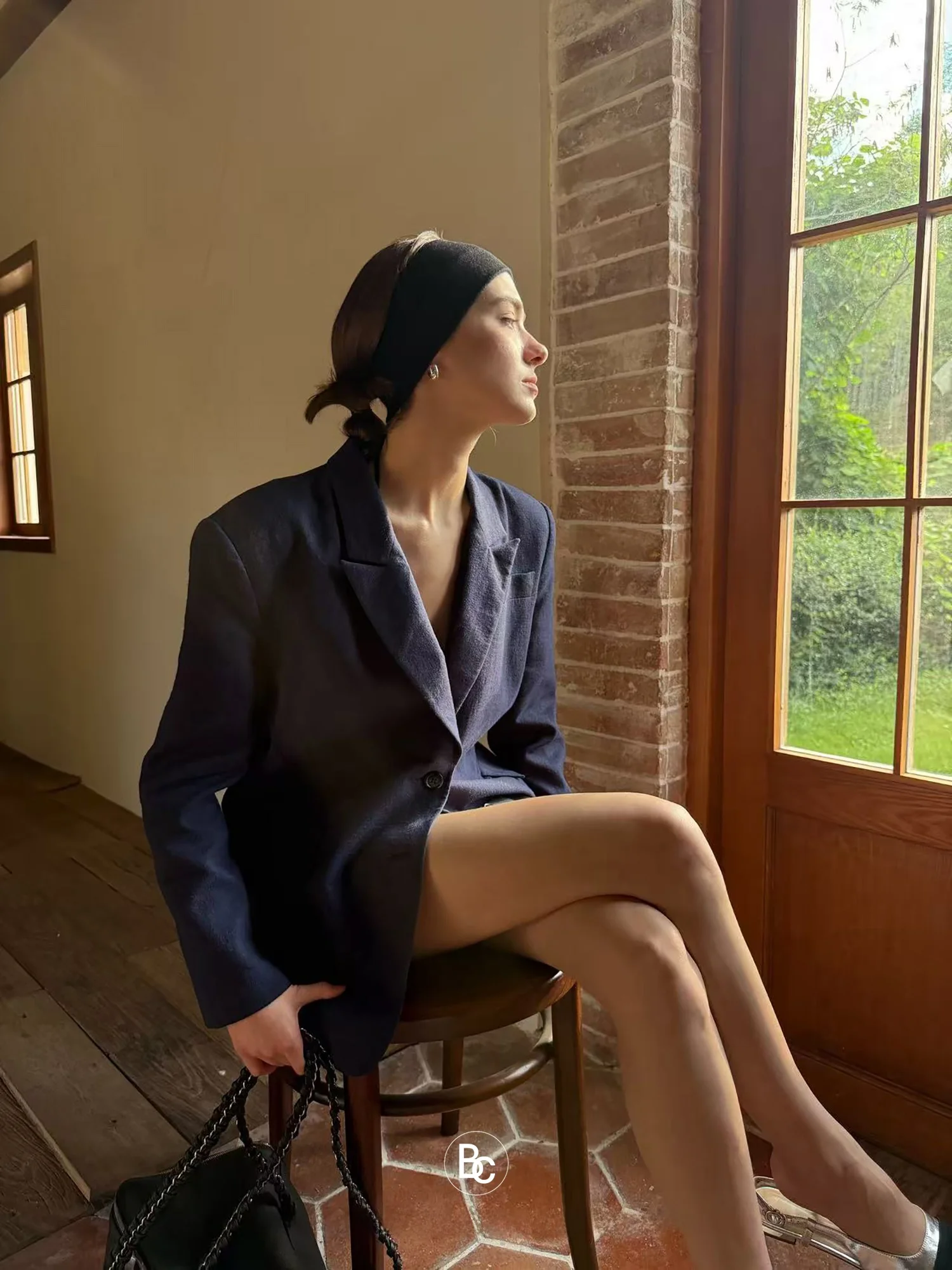 

Deep Blue Linen Wide oulder Waist Cinched Midi Length Suit Casual Loose Fit Jaet Betchow Cleanfit Single Button Long Sl...