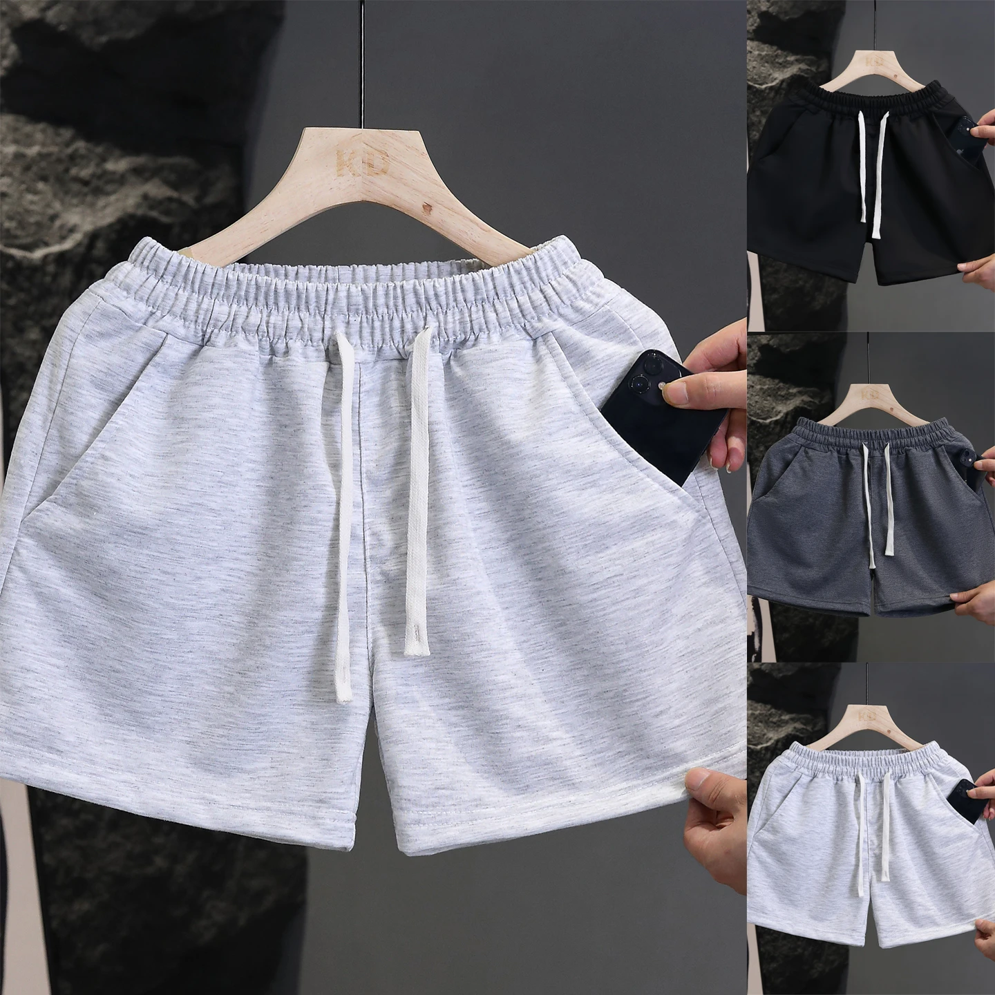 

ey Tee-Quarter Length Men's Fitn Running orts Breathable Slim Fit Casual Pants Summer American Sle Sportswear