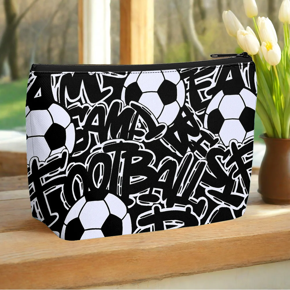 One Casual Polyester Makeup Bag with a Football Print Pattern, Featuring Durable Double-sided Printing That Resists Fading