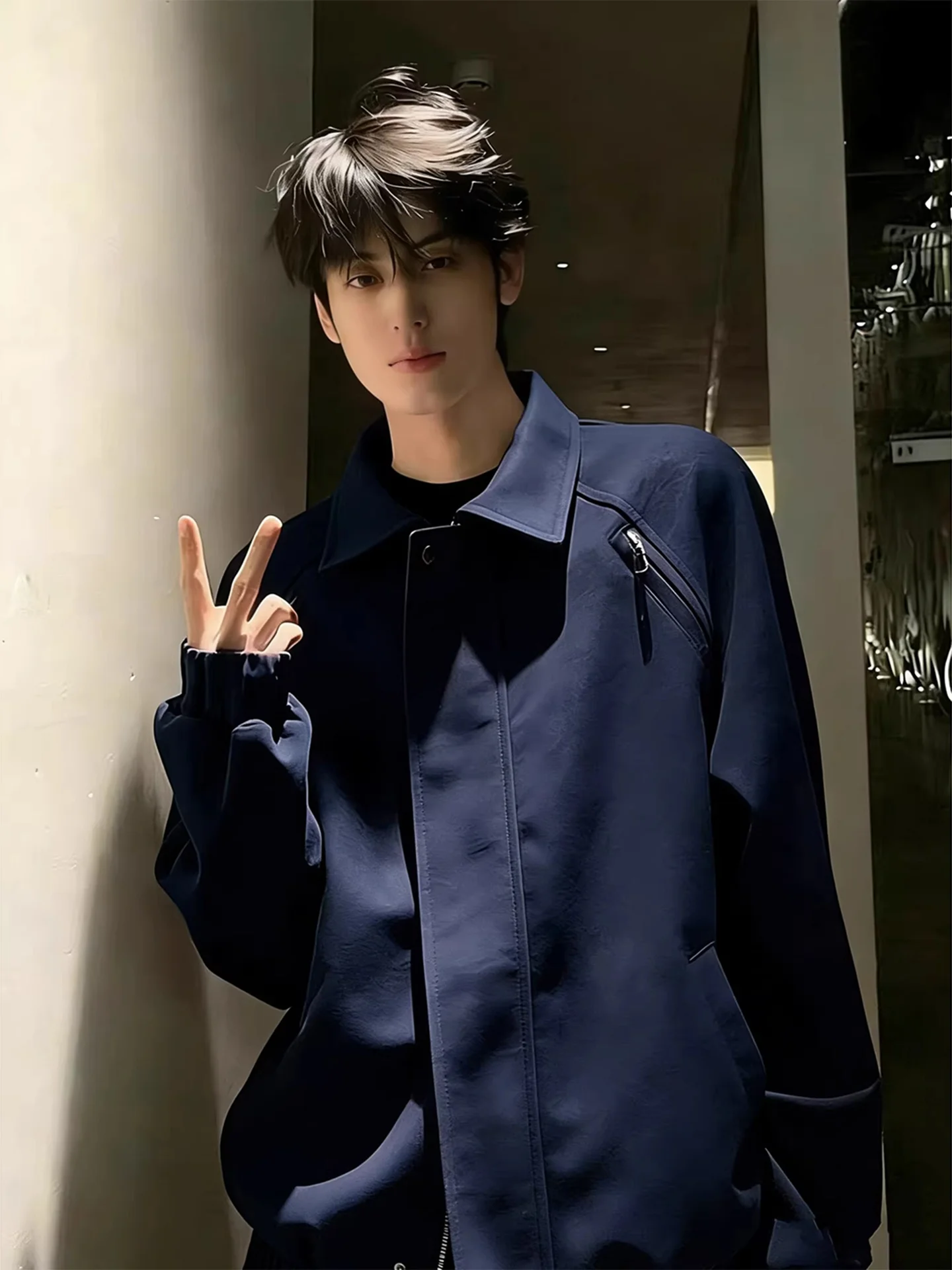 

Куртка из ПУ с молнией цвета кобальтовой синевы, мужская, весенне-осенняя, в американском уличном стиле, с дизайном в мотоциклетном стиле, рабочая одежда, верхняя одежда