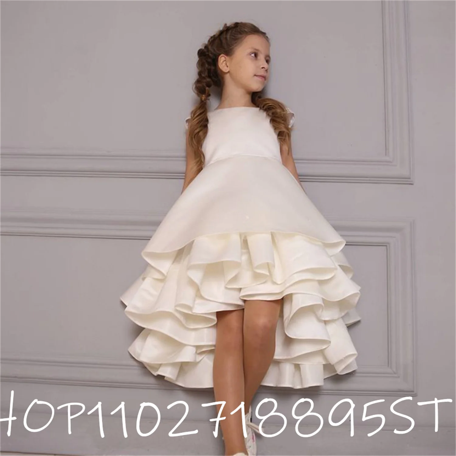 O-neck Wedding Flower Girl Dress Knee Length Classic Birthday Sleeveless A-LINE Solid Color Satin Princess Prom Dresses 2022