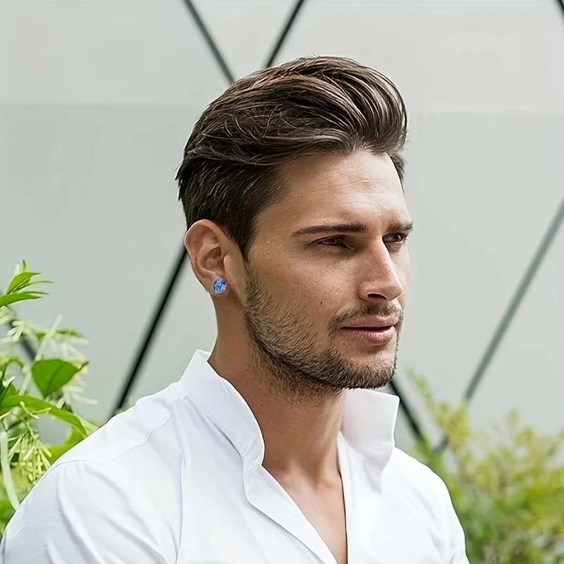 6pairs Hypoallergenic Fashion Stainless Steel Blue Cubic Zirconia Stud Earrings for Men Women Daily Wear Ear Jewelry 3-8mm
