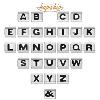 Hapiship original margarida preta 26 letras A-Z links italianos charme caber 9mm pulseira de aço inoxidável jóias diy fazendo dj006