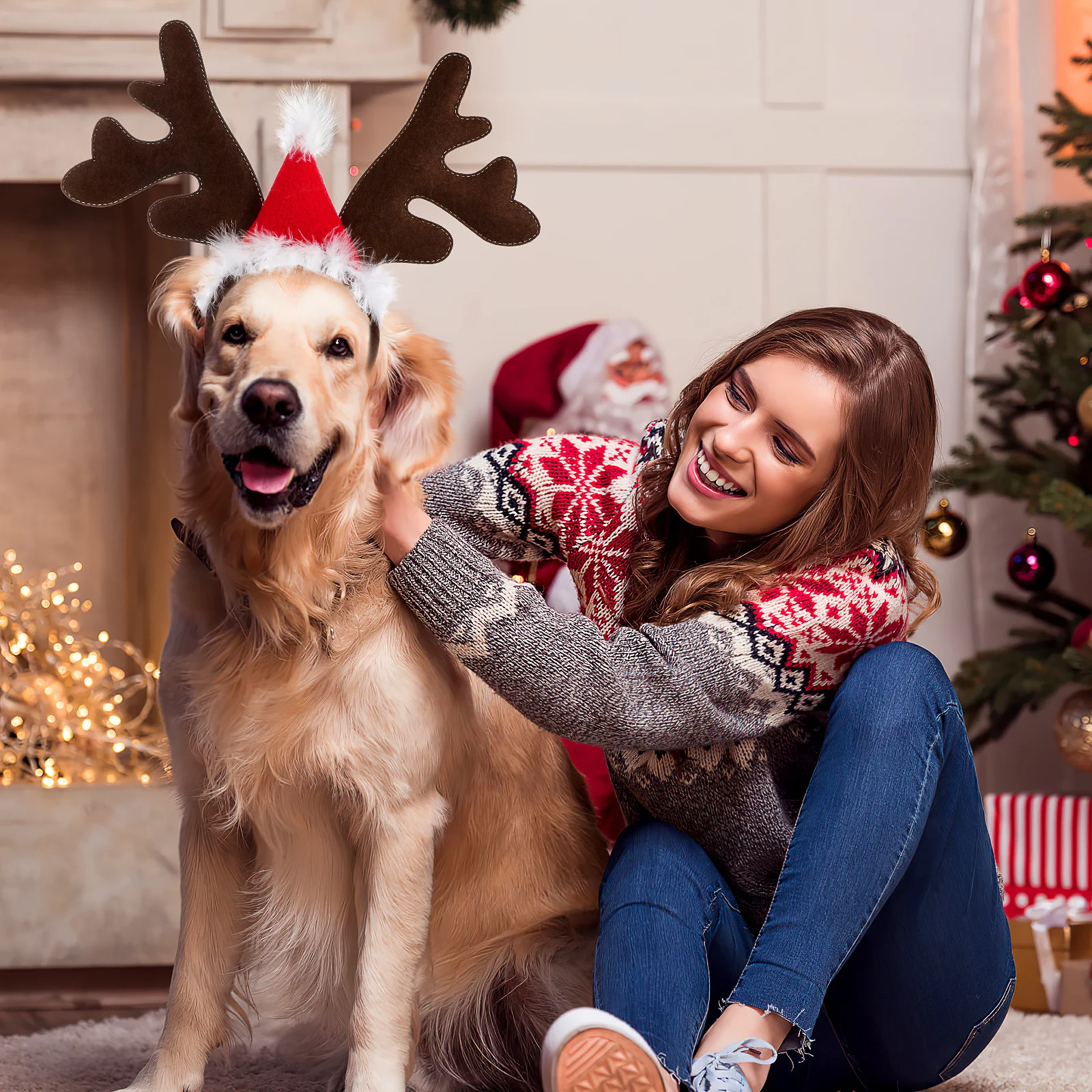 

Pet Christmas Antlers Headband Red Coffee Comfortable Wear for Dog Cat No Fading Non Deformable Adorable Festival Head Accessory