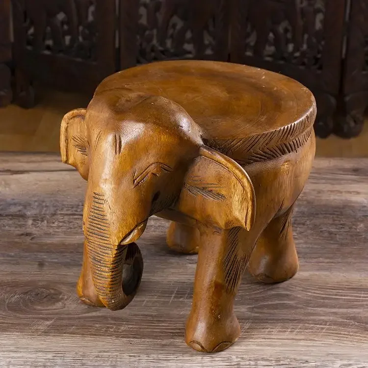 Solid Wood Shoe Changing Stool Bench Creative Elephant Furniture Low Stool Living Room Coffee Table a Block of Wood Or Stone