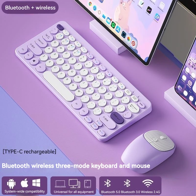2.4G USB 무선 키보드 및 마우스 콤보, 충전식 블루투스 키보드 및 마우스 세트, 노트북용, 아이패드 휴대폰 태블릿