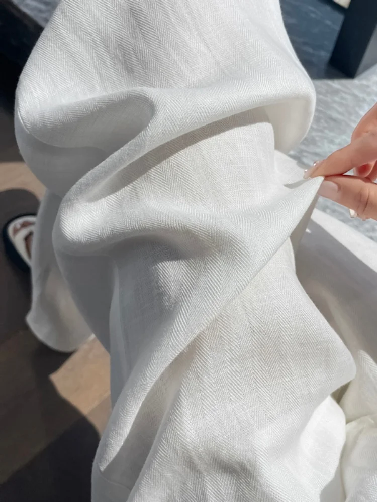 White Linen Wide Leg Pants Women's Small Size Summer New Style Casual Loose Fit  Drapery Cotton Linen Straight Leg Trou...