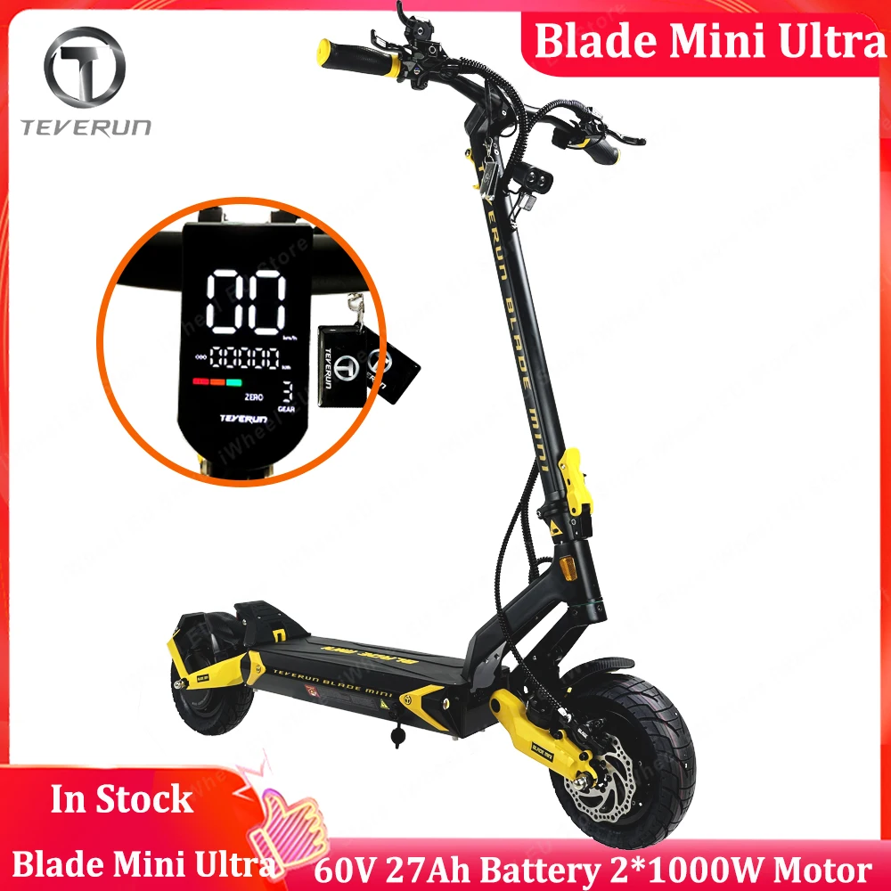 EU Stock Original Blade Mini Ultra 60V 27Ah Build-in LED Display NFC Card Dual Motor1000W*2 10 Inch Official Teverun E-Scooter