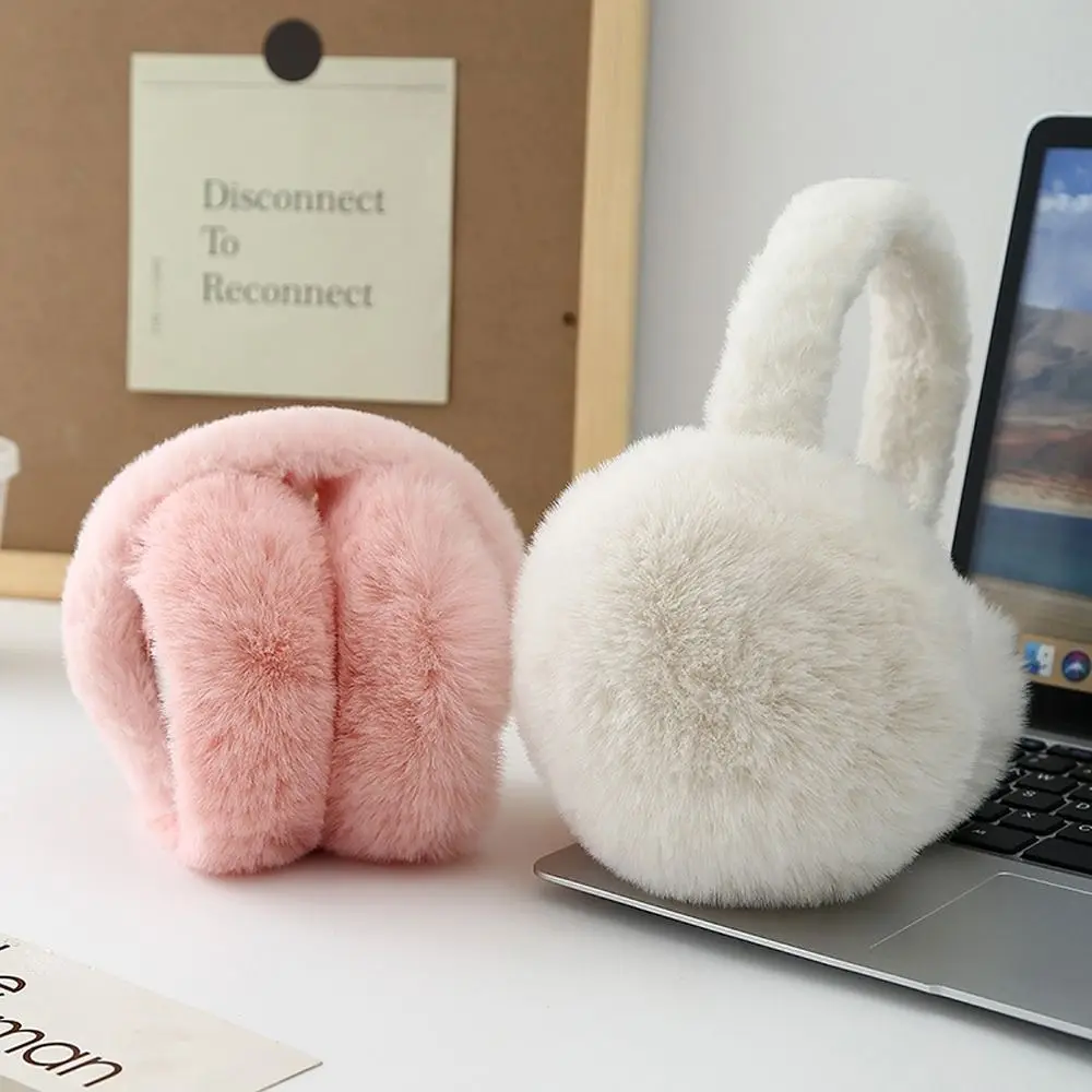 Orejeras cómodas de piel sintética para mujer, orejeras de Color sólido gruesas y plegables, orejeras de invierno a prueba de frío