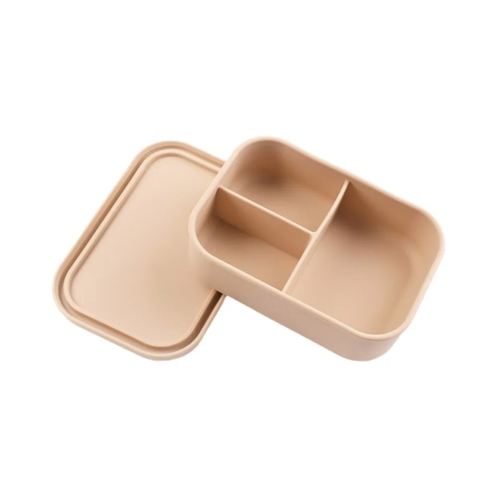 Durable 3 Compartments Silicone Lunch Box Microwavable Rectangular Lunch Container Heat Resistant Picnic box Office