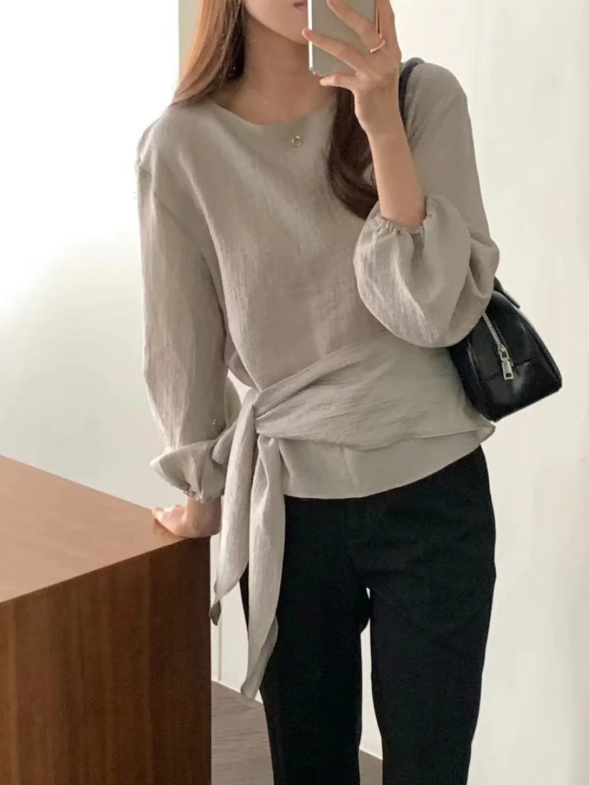 

Ele round Ne Waist-Cinching irt Women's Top Korean Sle Chic Early Autumn New Faion Lace Snowflake Pattern