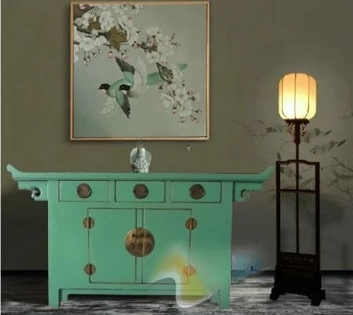 

Edge shoe cabinet storage new Chinese solid wood antique entrance roll head old foyer cabinet