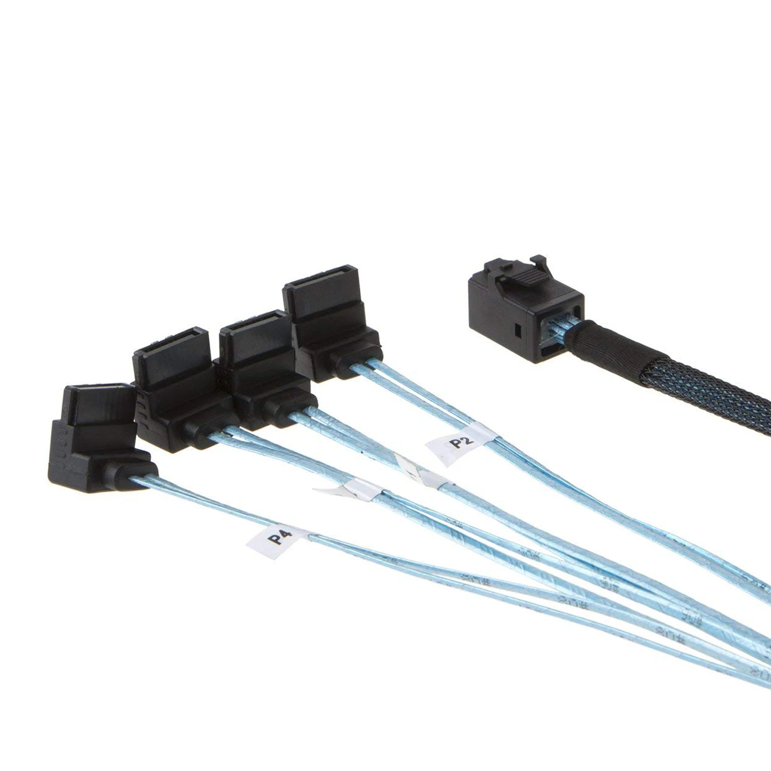 كابل SFF-8643 Mini-SAS إلى SATA، كابل SFF-8643 إلى SATA Breakout SFF 8643 إلى 4X SATA Mini SAS HD إلى SATA 90 درجة الزاوية اليمنى