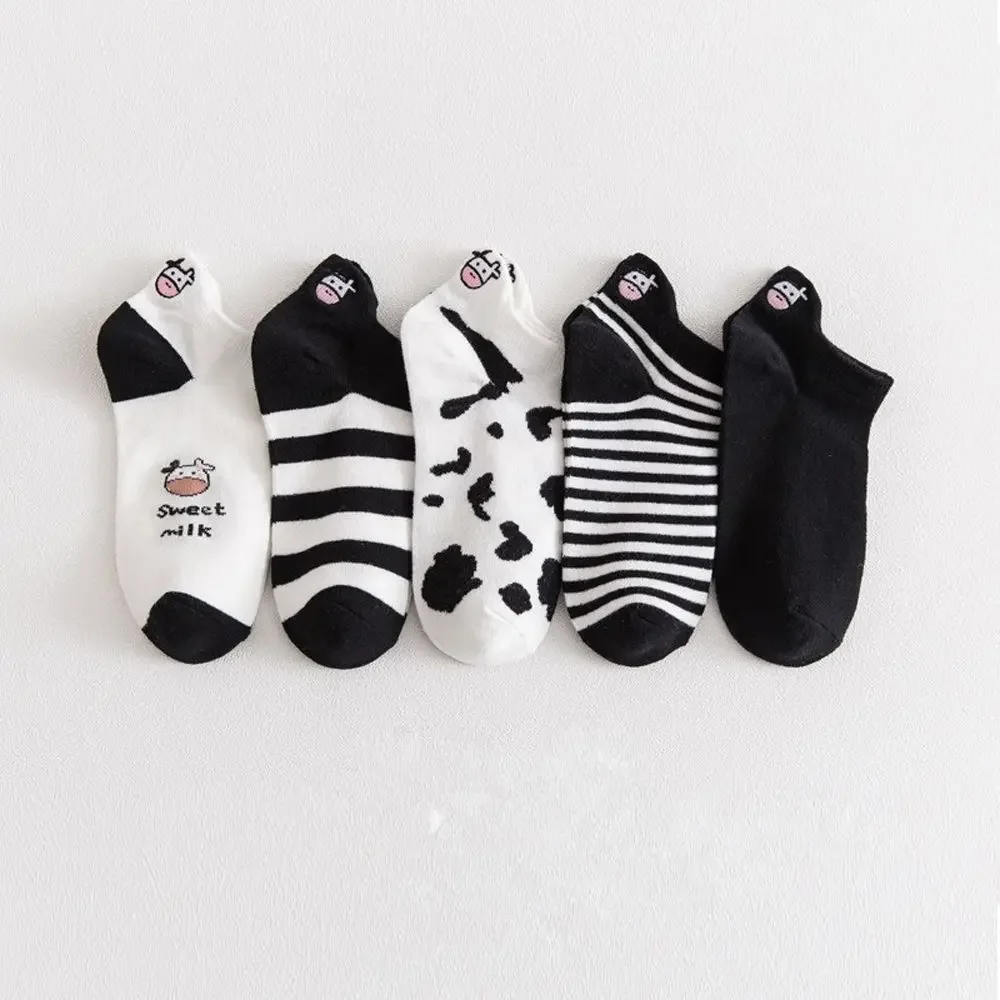 

White Girls Kawaii Embroidery Shallow Mouth Boat Socks Women Cotton Socks Embroidery Panda Socks Short Heel Socks Ankle Socks