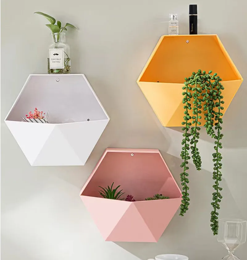 Solid Color Nordic Living Room wall-mounted Geometric Wall Decoration Bathroom Shelf  Decoration Hexagon Storage Rack