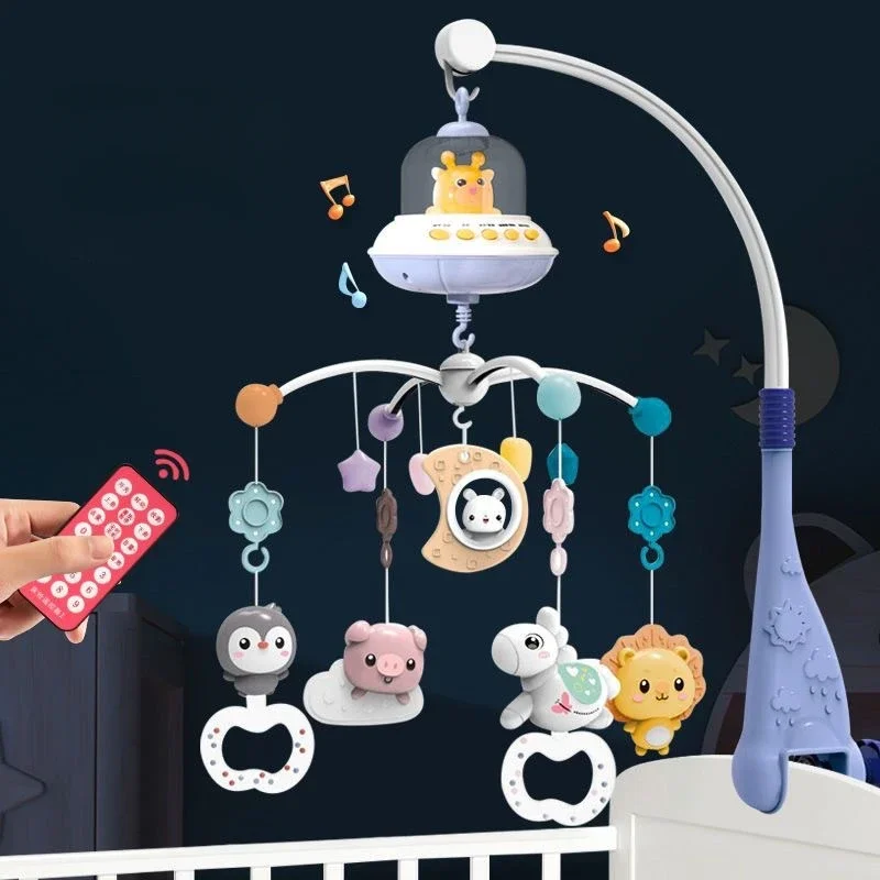 Cute baby toy remote control rotating music bedside bell rattle crib bell baby bedside projection bed bell