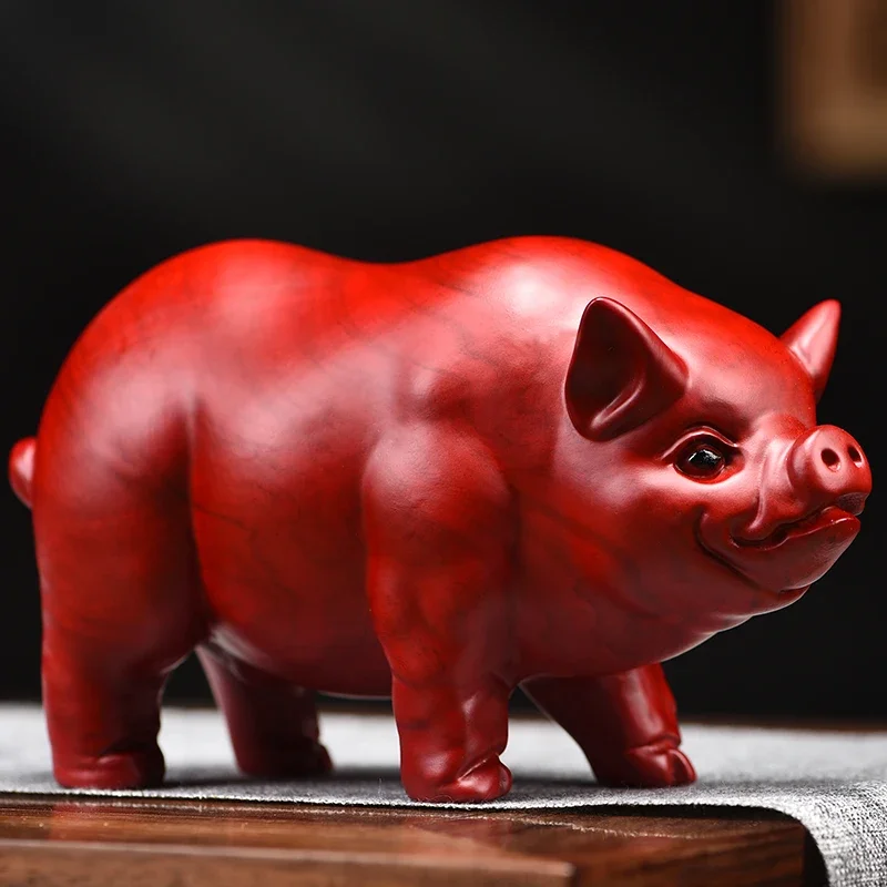 Red pig ornament solid wood zodiac craft gift living room decoration pure wood lucky pig pair gift