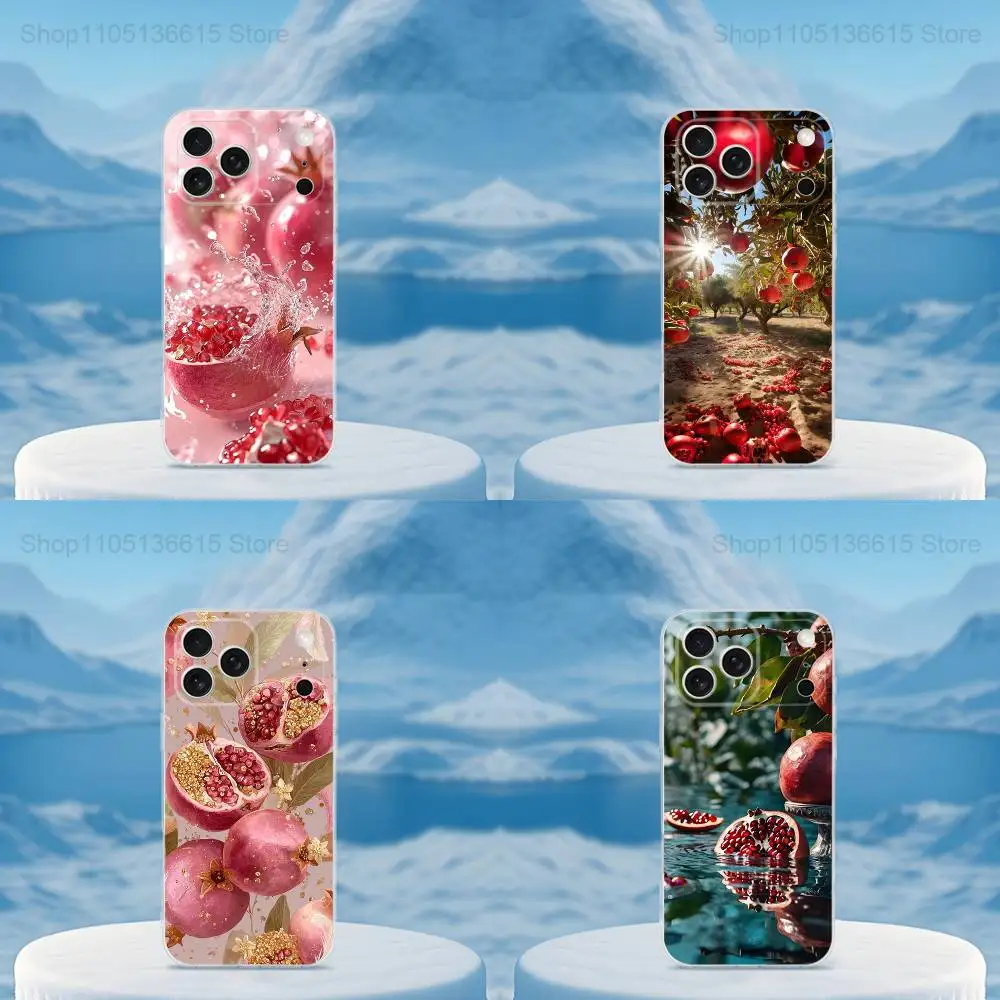 

Tasty Fruit Pomegranate Phone Case For iPhone 16,15,14,13,12,11,17 Pro,Max,Plus,X,XS,XR,SE,Air Mini Transparent Soft Cover