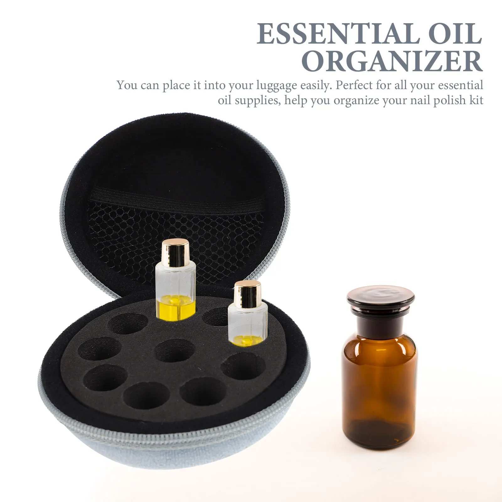 

Round Essential Oil Storage Pack Hard Shell Portable Bottle Holder Organizer Case for Travel Home Use Makeup Brushes Storage