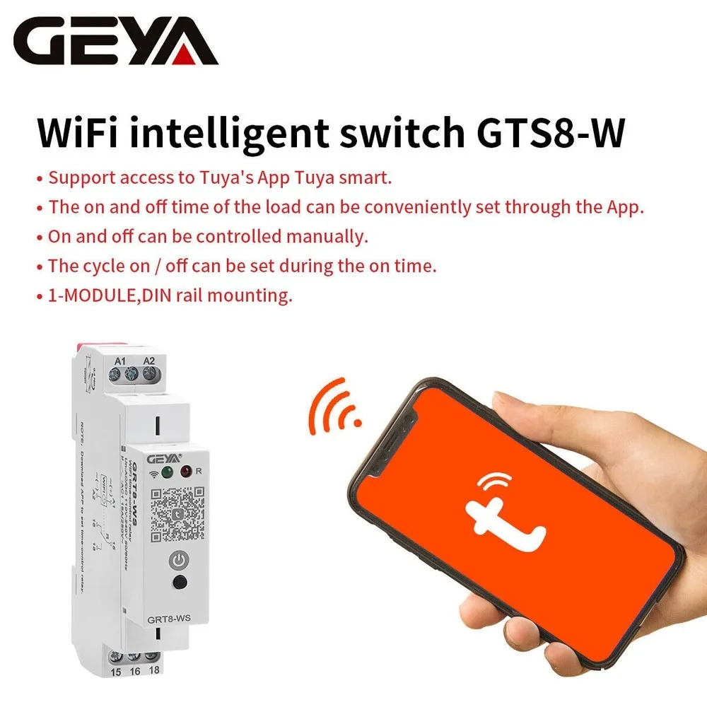 GEYA Tuya Smart Wifi Time-Control Relay Switch Wireless Remote 16A AC/DC110-240V for Smart Home Wireless Control Switch