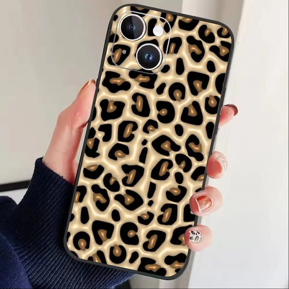 Animal L-leopard print Phone Case For iPhone 16,15,14,13,12,17,Pro Max,Plus Silicone Black Case