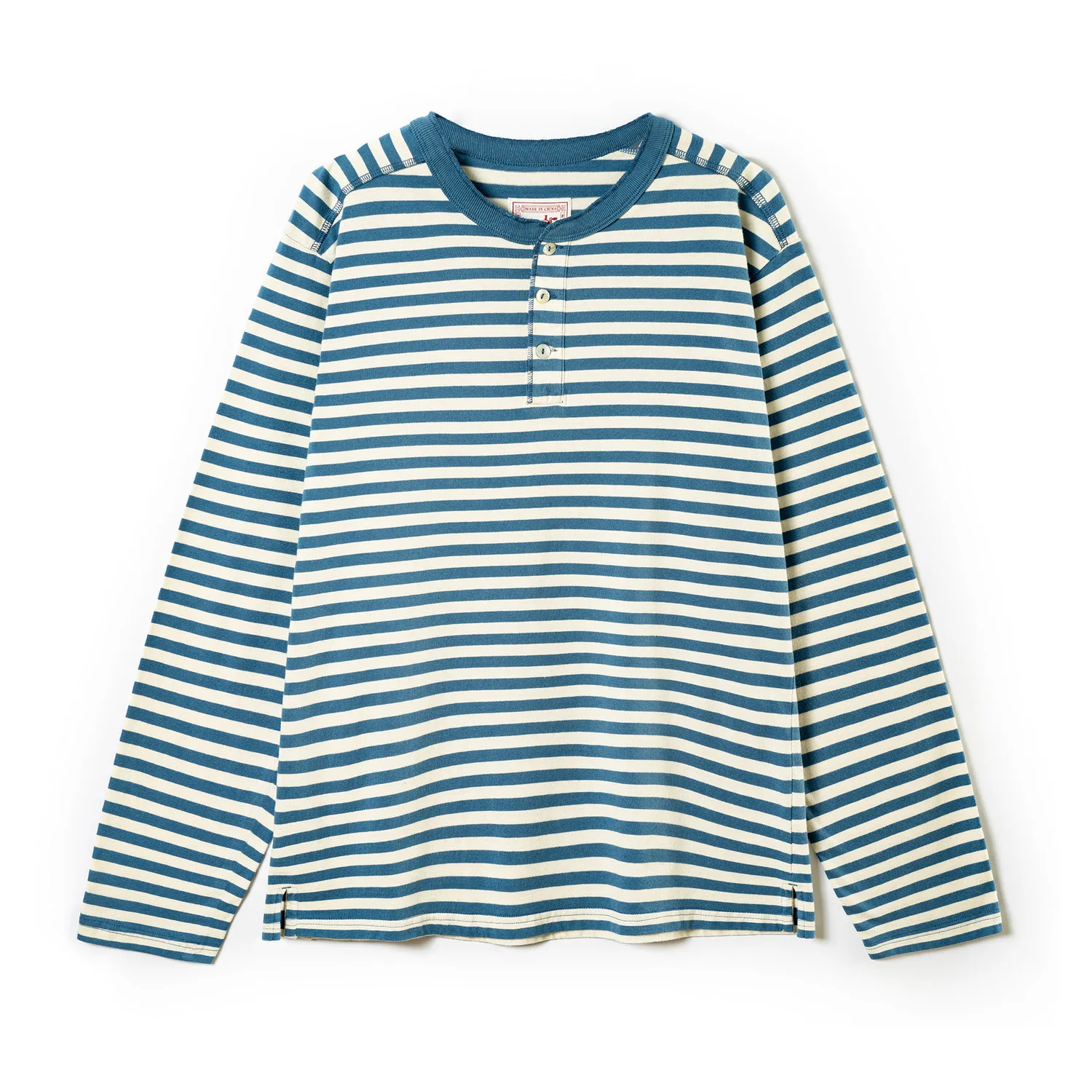 

Мужская полосатая футболка с длинными рукавами в американском стиле ретро, прочная хлопковая футболка, повседневная базовая рубашка с воротником Генри большого размера