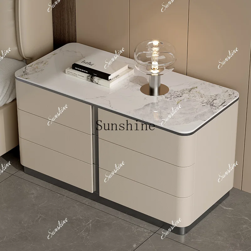 Minimal light luxury large apartment three-pump bedside table all solid wood simple bedside table  FT