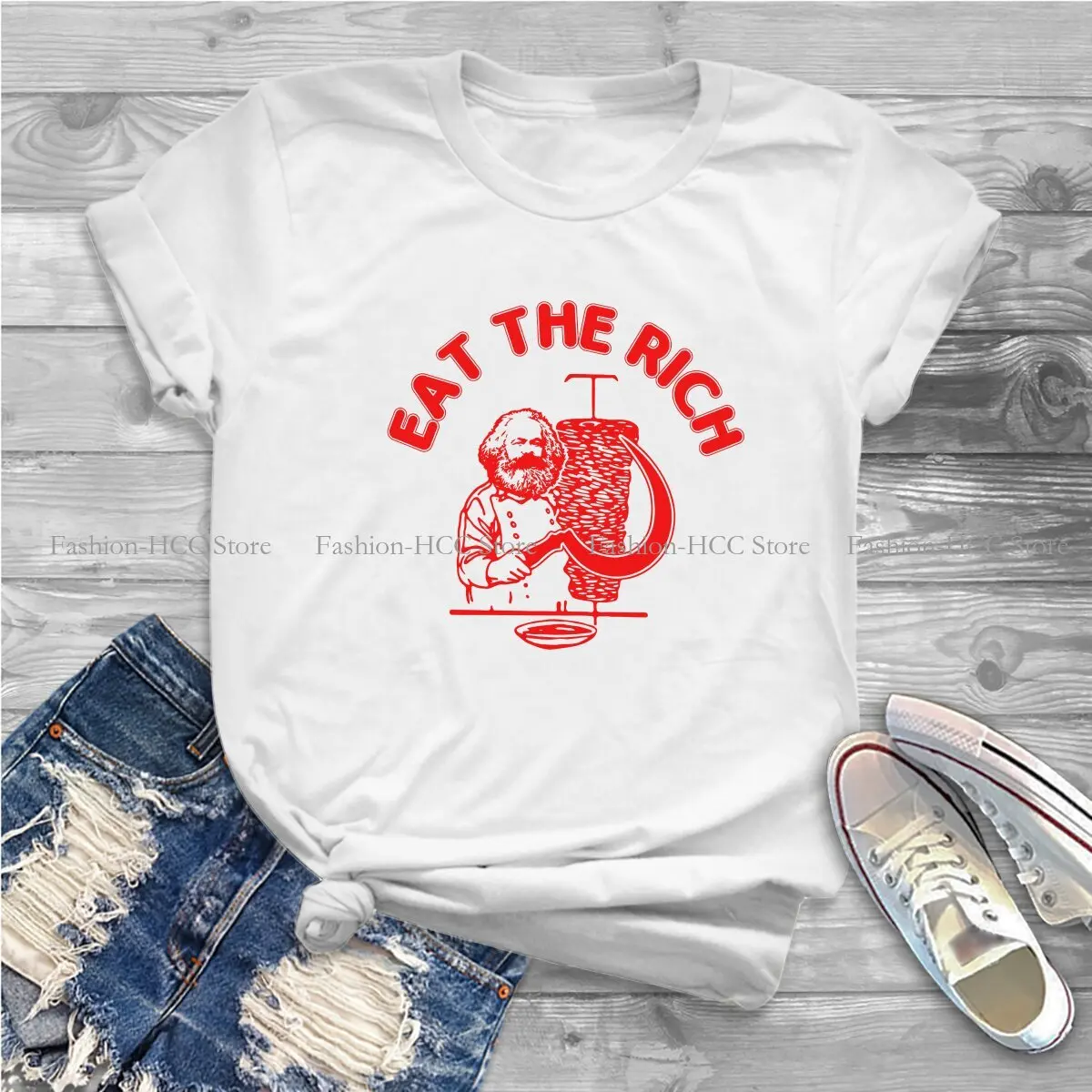 Eat The Rich Doner Doner Kebab Socialist Hasan Piker Round Collar Polyester TShirt Karl Marx