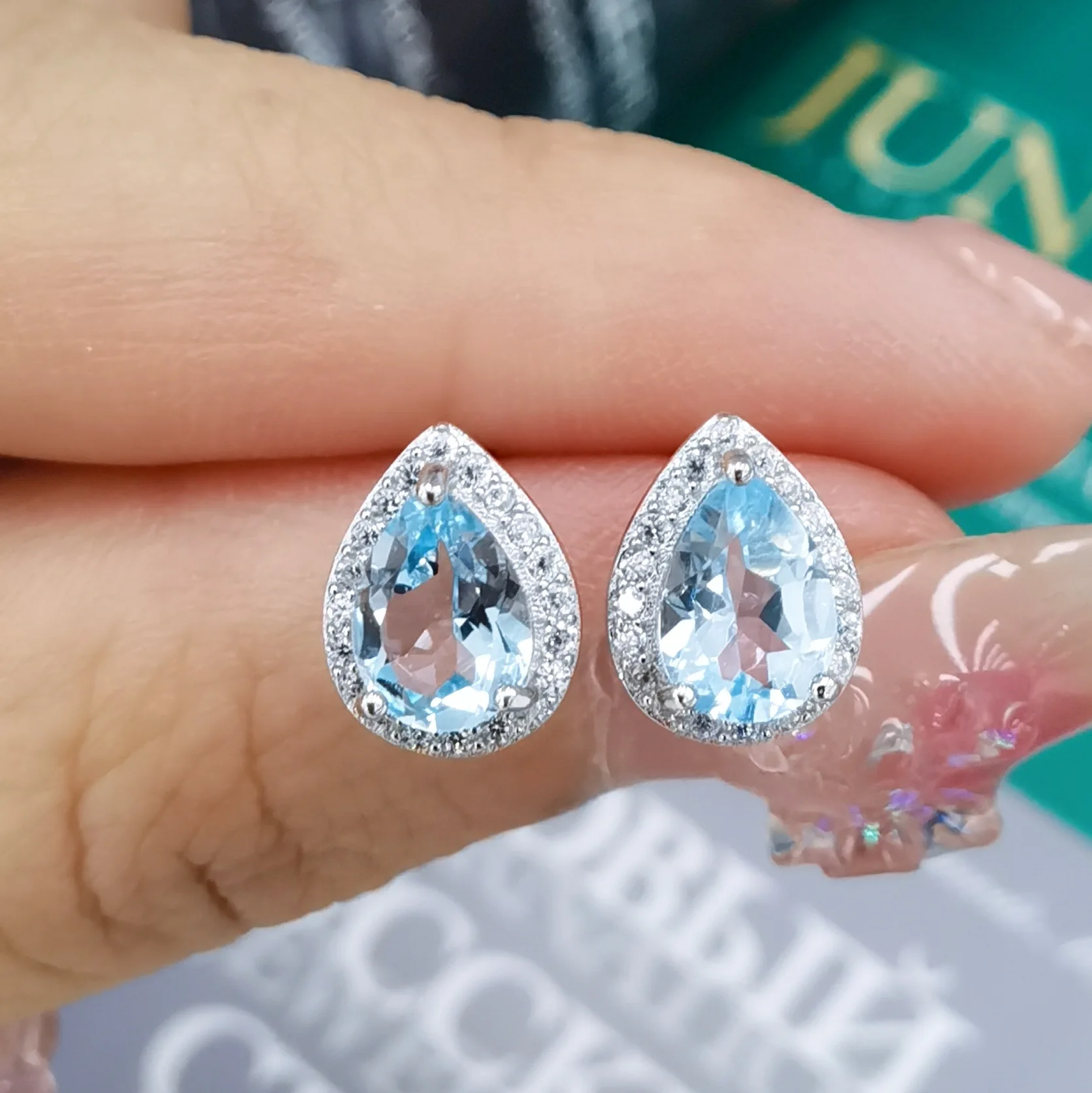 Multi-designs Fashion 925 Silver Natural Oval Teardrop Blue Topaz Ear Drop Dangle Topaz Earrings Silver Blue Gems Fine Jewelry