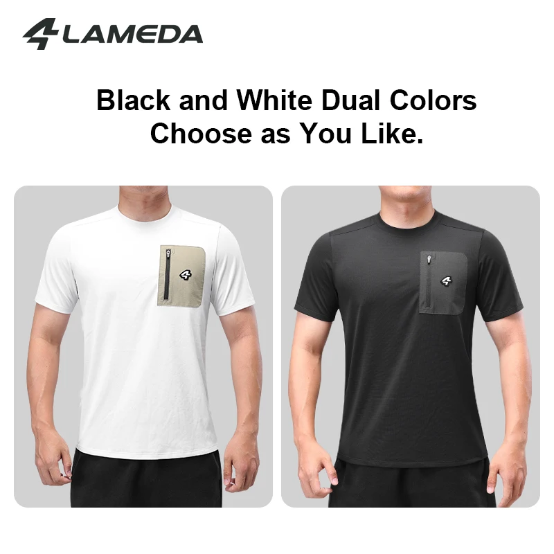 

LAMEDA New Men's Summer Quick Dry Short Sleeve Breathable Cycling Jersey Hiking Top with Zipper Pocket Fashion Bike Riding Shirt