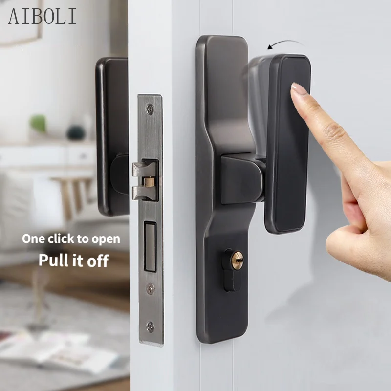 Mute Door Lock Household Bedroom Door Lock Universal Wooden Door Handle Black Gold Straight Sliding Door Lock