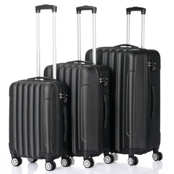 

3-in-1 Large Capacity Travel Storage Luggage Set, Durable Rolling Suitcase in Black