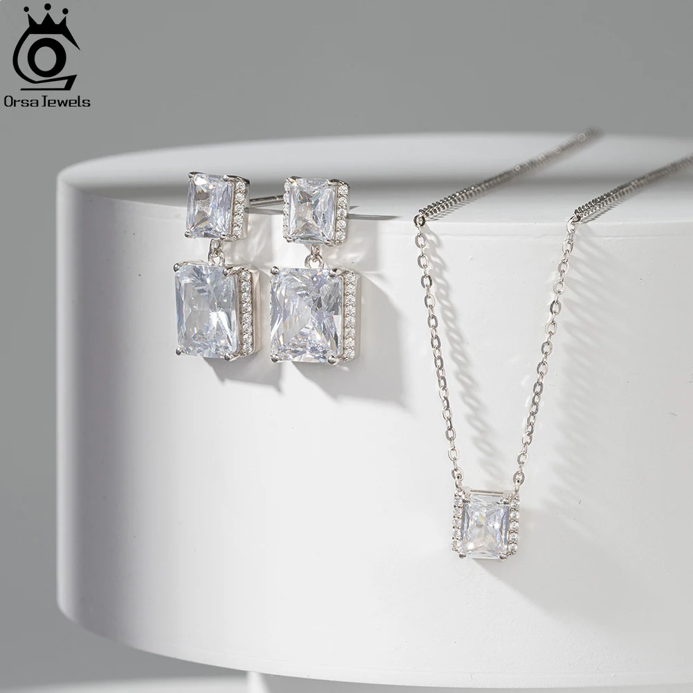 ORSA JEWELS Exquisite 925 Sterling Silver 7mm Emerald Cut CZ Pendant Necklace for Women Handmade Silver Necklace Jewelry SN313