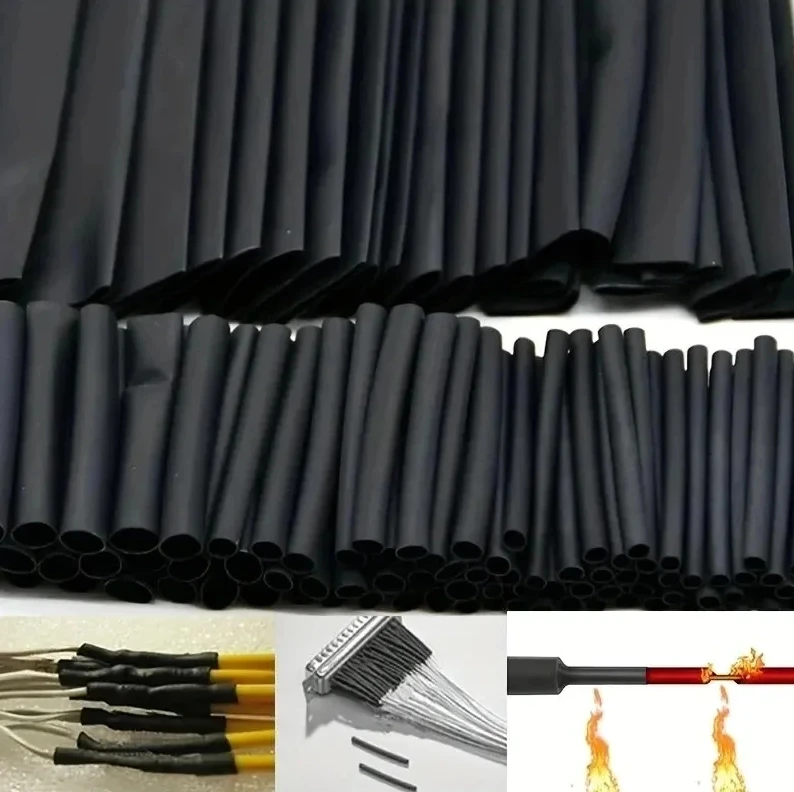 127Pcs Environmentally Friendly Heat Shrinkable Sleeve Black Heat Shrinkable Pipe Set PE Heat Shrinkable Pipe Combination