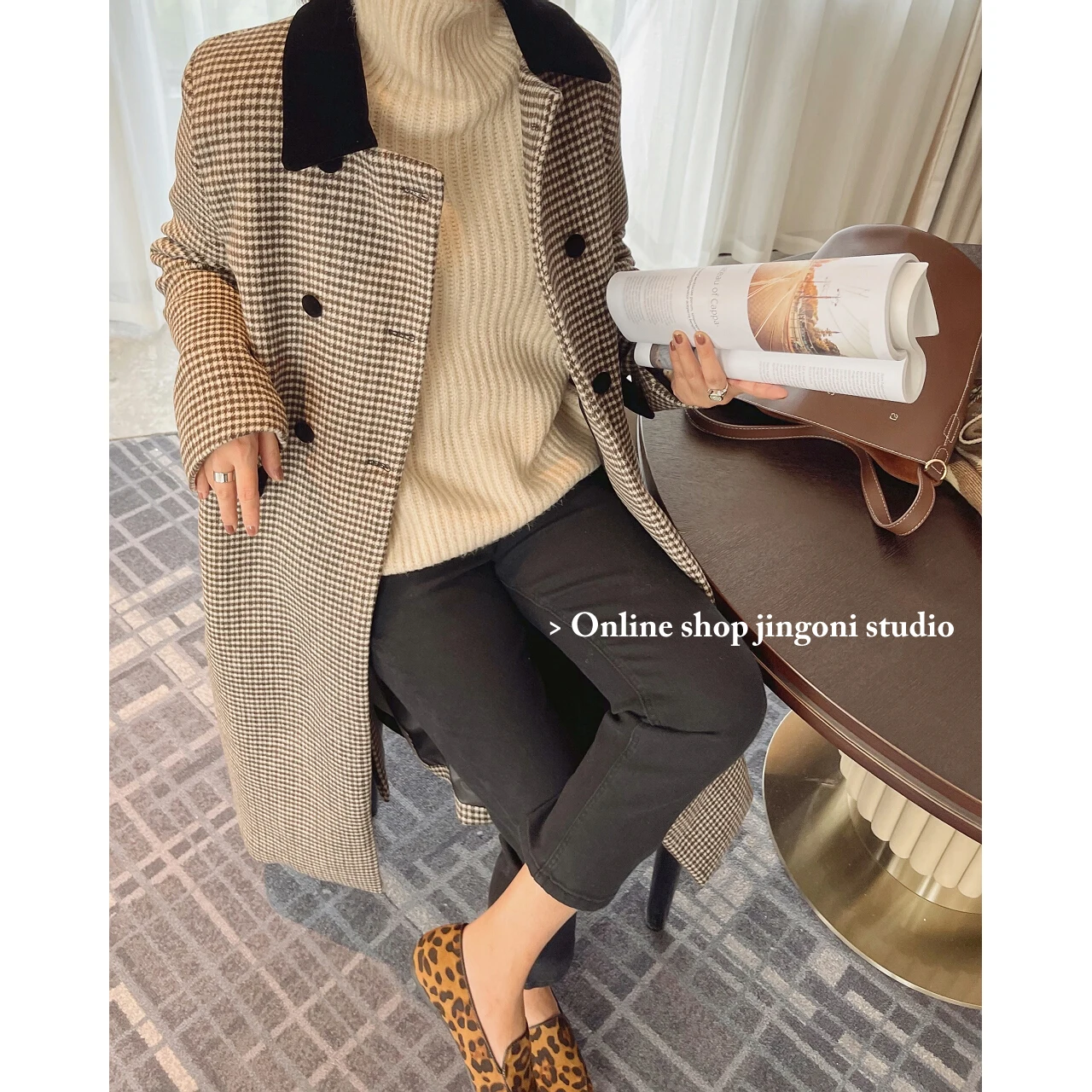 2022 Woman Oem Plaid Woolen Tweed Heavy Blazers Long Jackets Coats Clothes Korean Fashion Tops Vintage Winter Trench Overcoat