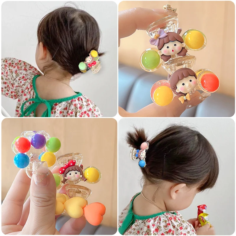 2022 Summer Children Cute Colors Cartoon Heart Hair Claws Hairpins Girls Lovely Sweet Acrylic Claws Clips Kids Hair Accessories
