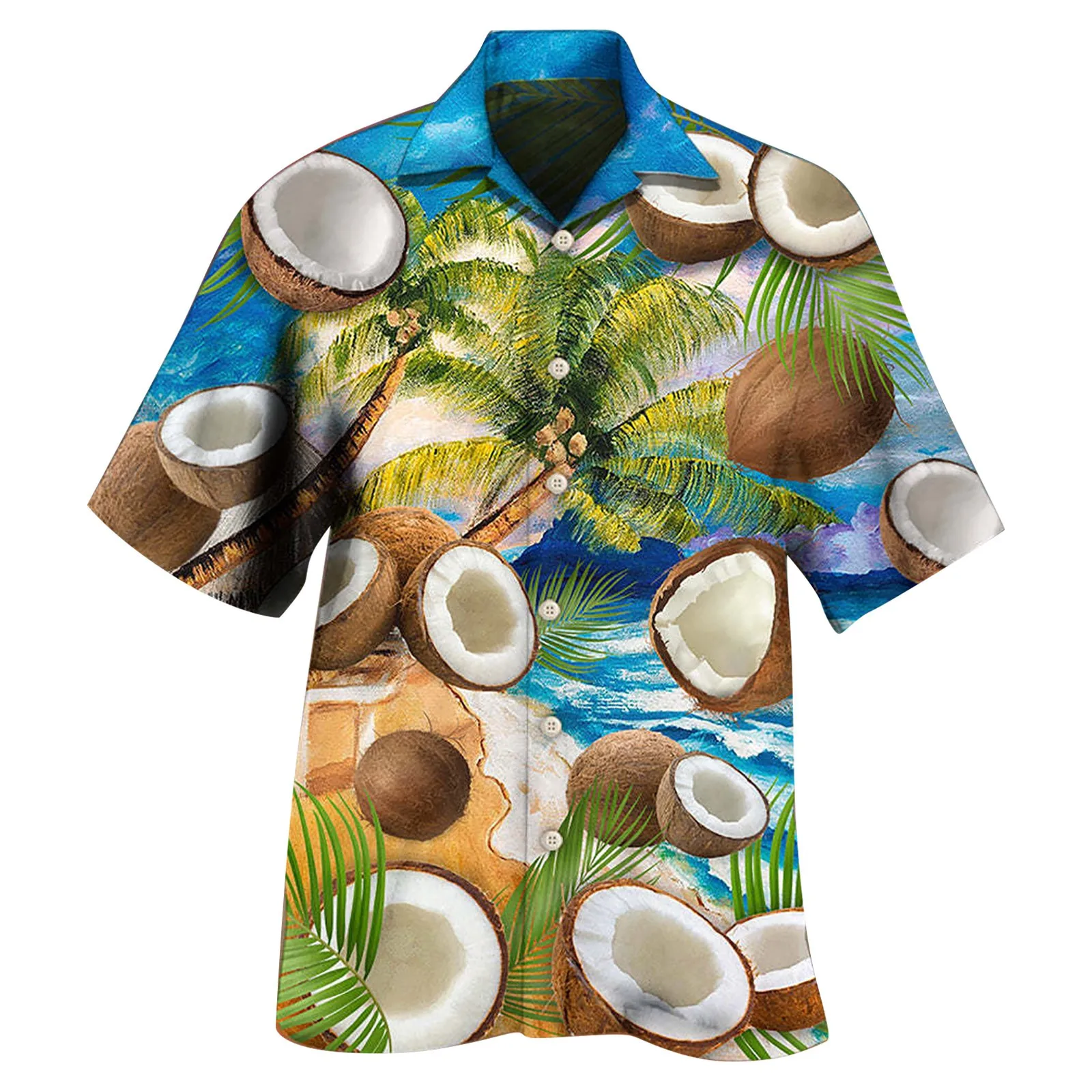 

Trendy Hawaiian Shirts For Men 3d Coconut Tree Print Short Sleeve Tops Turndown Collar Button Blouse Beach Vacation Wear Hombre