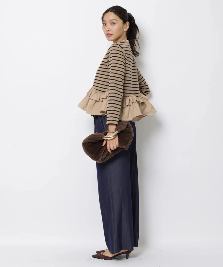 Fashionable Stripe Knitted Sweater Loose Fit Color Block Neckline Long Sleeve Women's Autumn Winter Casual Style Breathable