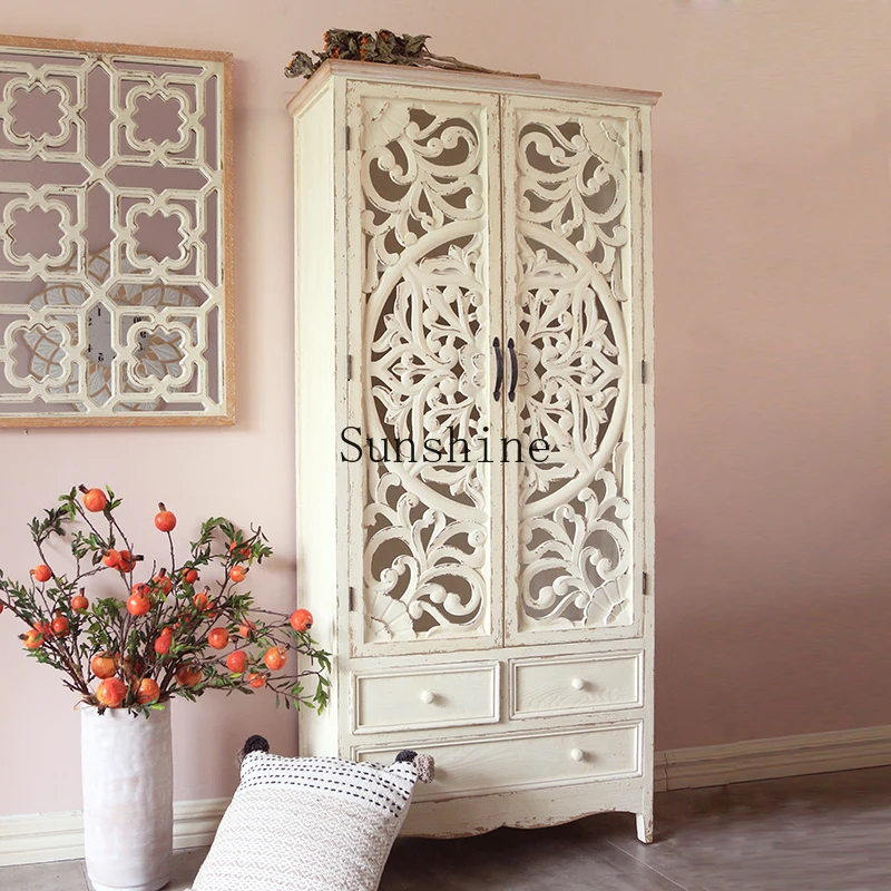 

American carved guest restaurant wooden retro bookcase porch decorative cabinet, can be customized