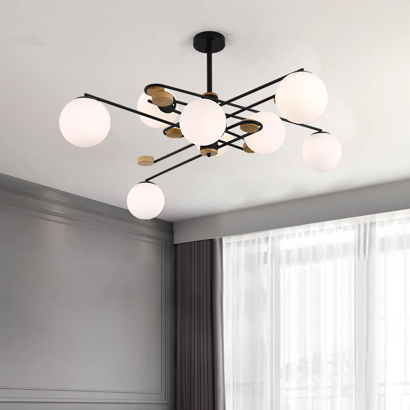 Vintage chandelier geometric magic bean restaurant iron wood light living room Nordic bubble lights bedroom lounge lights