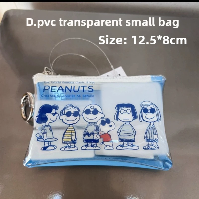 Portamonete Snoopy Charlie Brown Cartoon Porta carte in PU Borsa portaoggetti per chiavi per auto con gancio Custodia organizer per caricabatterie per auricolari trasparente in PVC