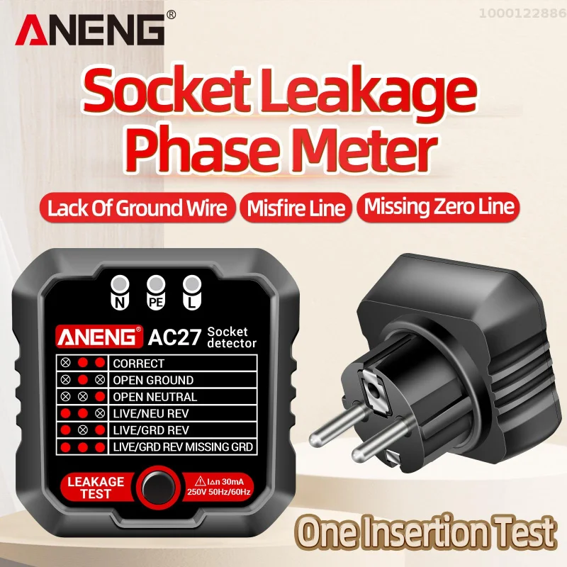 Socket Tester Voltage Test ANENG AC27 Socket Detector Ground Zero Line Polarity Phase Check Tool Circuit Checker EU/US Plug