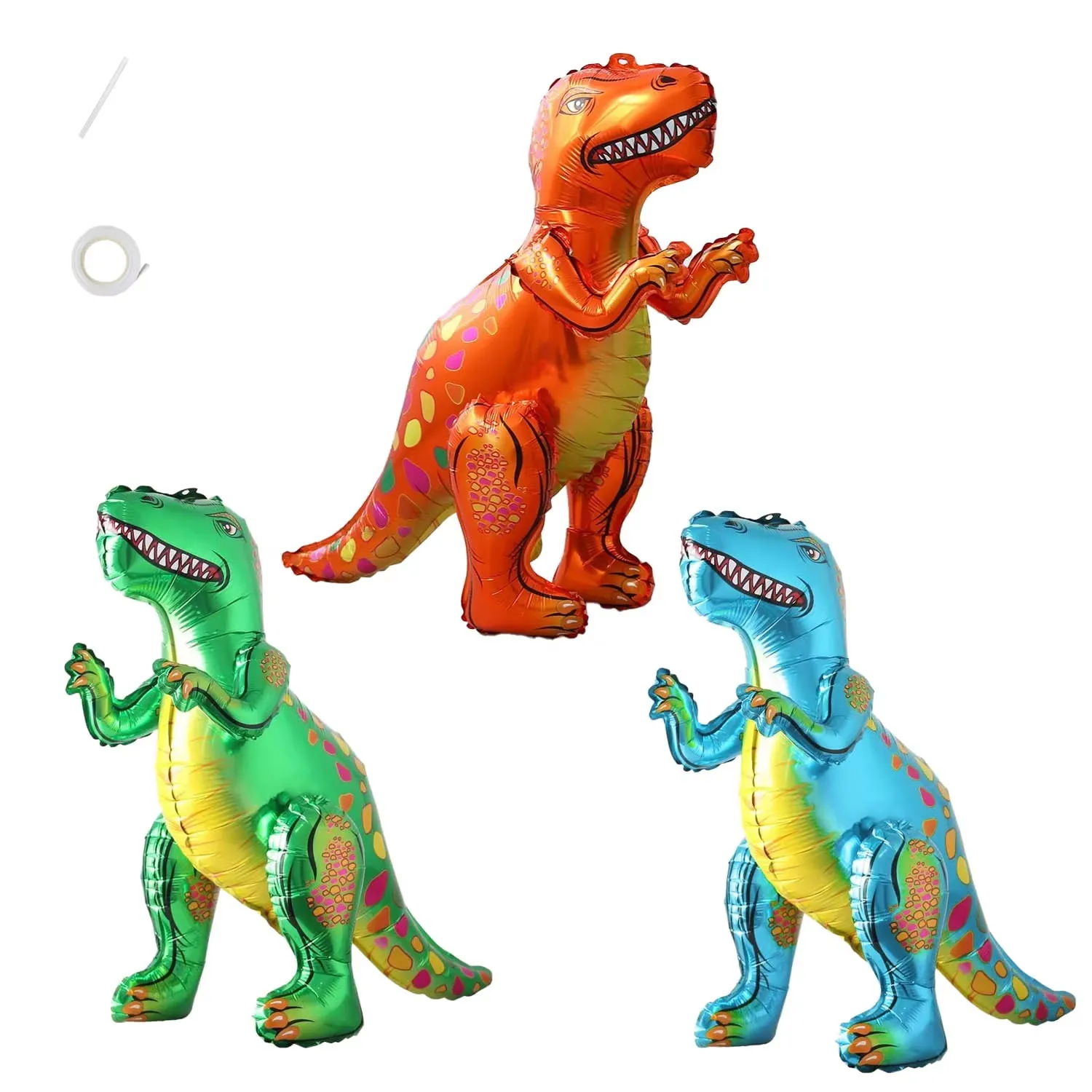 3 Stück 25-Zoll 3D Tyrannosaurus Rex Aluminiumfolienballons Dinosaurier-Dschungel-Thema Geburtstagsgeschenk Einkaufszentrum-Dekoration Ballons